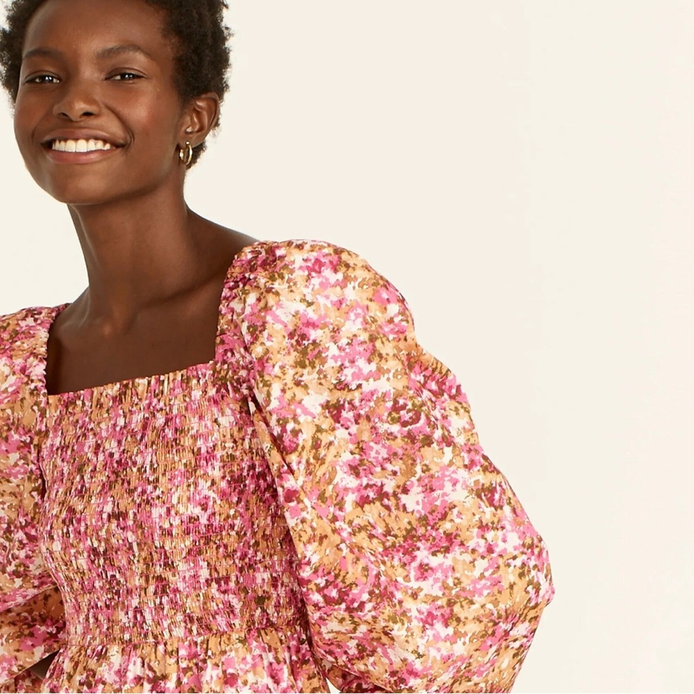 J.Crew 2X Smocked puff-sleeve midi dress faded floral cottage‎ core preppy fem - Picture 4 of 17